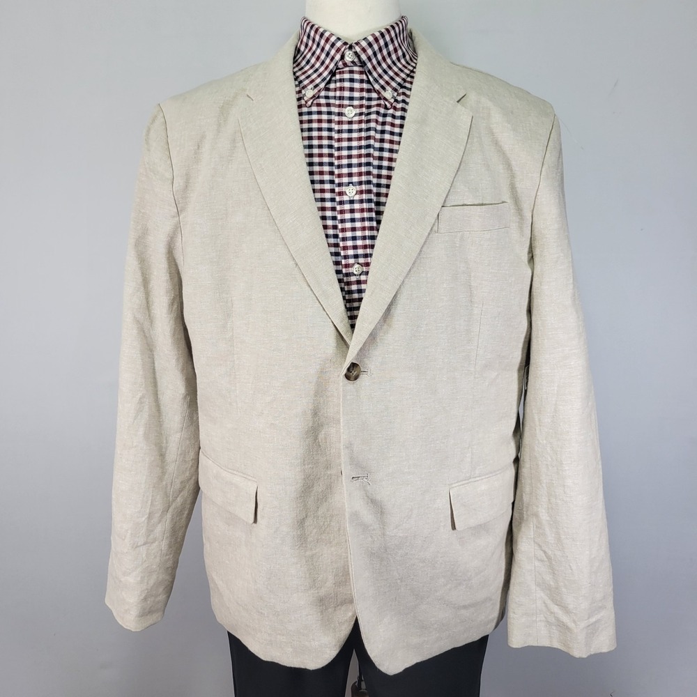 Old Navy Men's Sport Coat Blazer Two‎ Button Beige Linen Cotton Size XL NEW